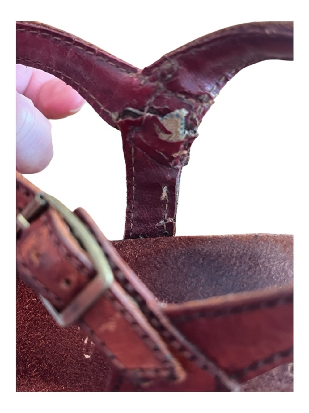 True Vintage 70’s Imperial Leather Brown Strappy Platform wood Sandals size 7 - Picture 8 of 9